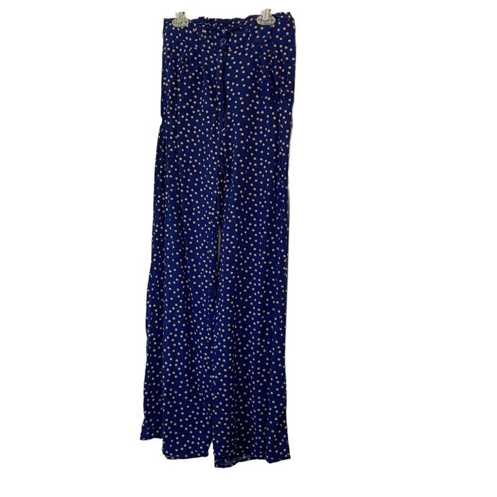 Xhilaration Navy Blue Polka Dot Button Wide Leg Dress Pants Size 5